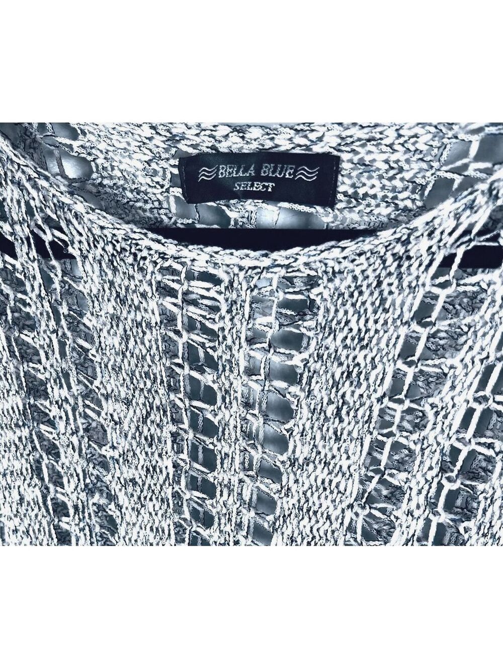 Bella Blue Select Open Knit Asymmetrical Diagonal Hem Top Blue Grey Coastal Tank - Picture 3 of 5